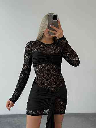 Женское привлекательное платье с юбкой гипюр + микродайвинг Черный, 44/46 Одесса