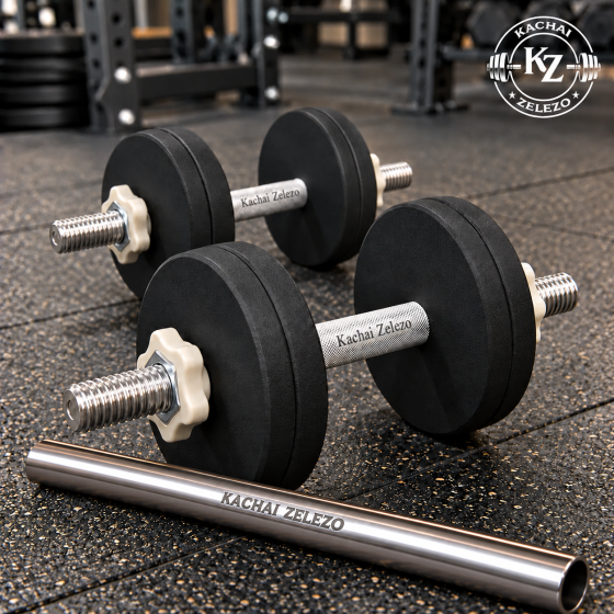 Гантелі набірні 2 по 16 кг з покриттям + Перехідник для штанги Kachai Zelezo Iron Pro Київ