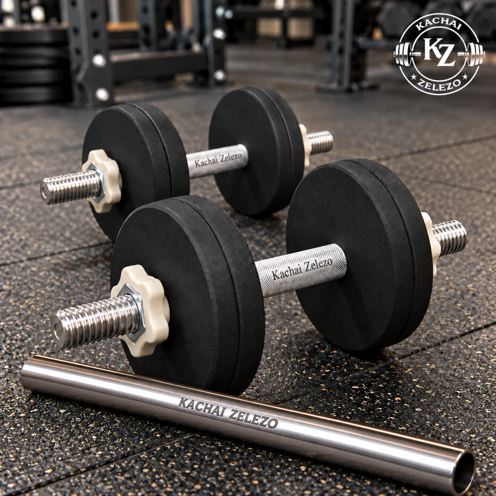 Гантелі набірні 2 по 16 кг з покриттям + Перехідник для штанги Kachai Zelezo Iron Pro Київ - фото 3