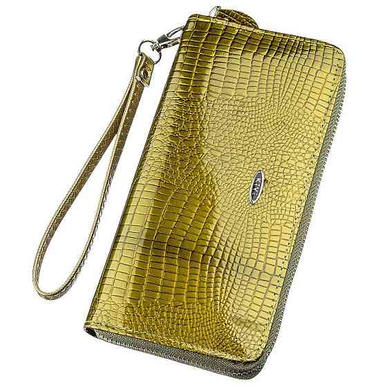 Кошелек женский на одну молнию из экокожи лаковый хамелеон KIVI 19027 Зеленый Киев