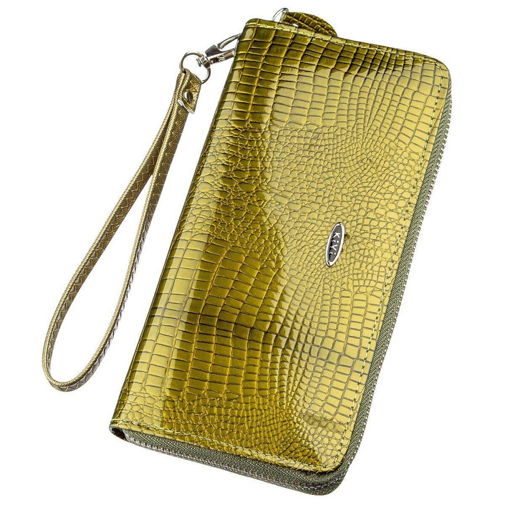 Кошелек женский на одну молнию из экокожи лаковый хамелеон KIVI 19027 Зеленый Киев - изображение 1