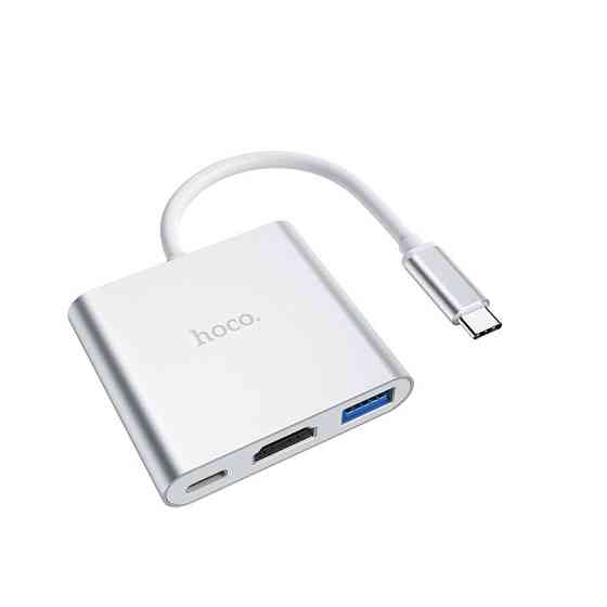 USB-хаб HOCO HB14 Type-C до USB3.0+HDMI+PD Срібний Київ