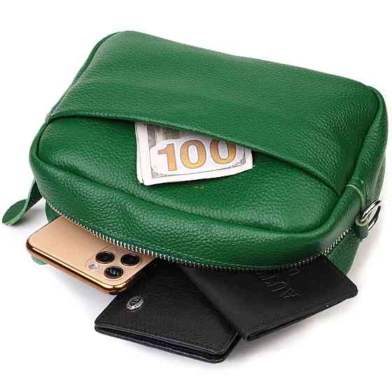 Сучасна жіноча сумка на плече з натуральної шкіри Зелена (Vintage) Київ