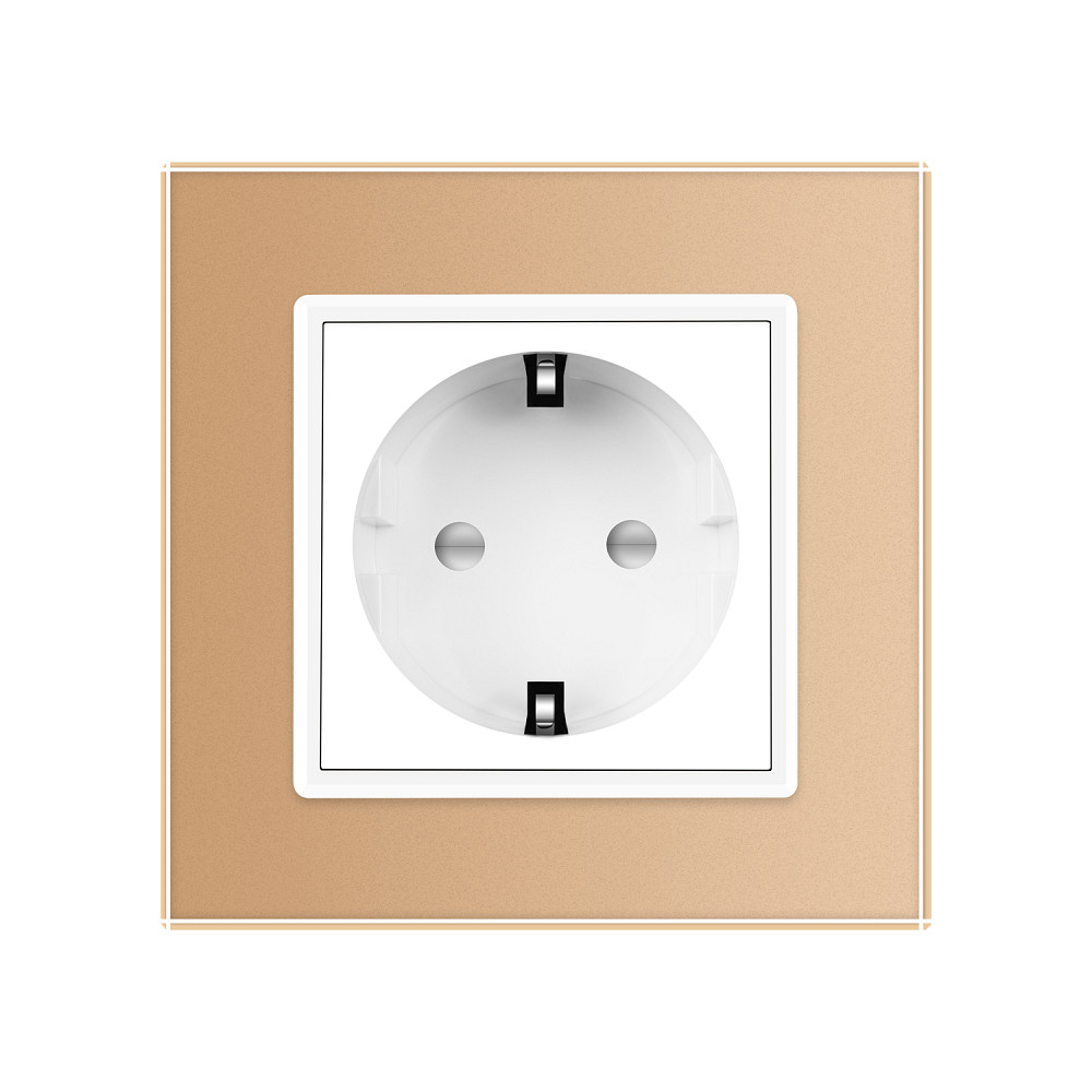 LIVOLO Електрична розетка з заземленням LIVOLO, біла з золотою рамкою, шторки, скло, 250В 16А ( Коломия - фото 10