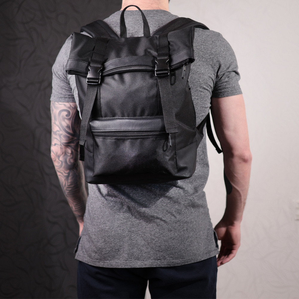 Рюкзак для ноутбука из вставками эко-кожи FABRA 22582 Черный Киев - изображение 2