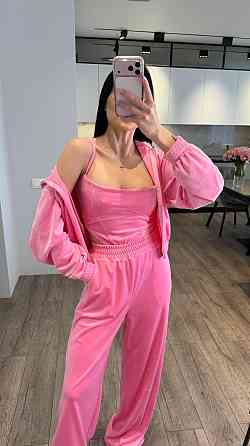 Женский стильный повседневный костюм тройка велюр плюш Барби, 42/44 Одесса