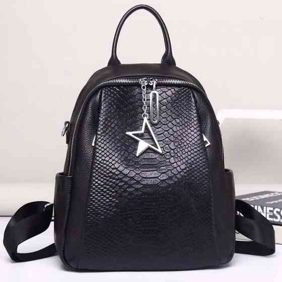 Жіночий шкіряний рюкзак для навчання, чорний Київ