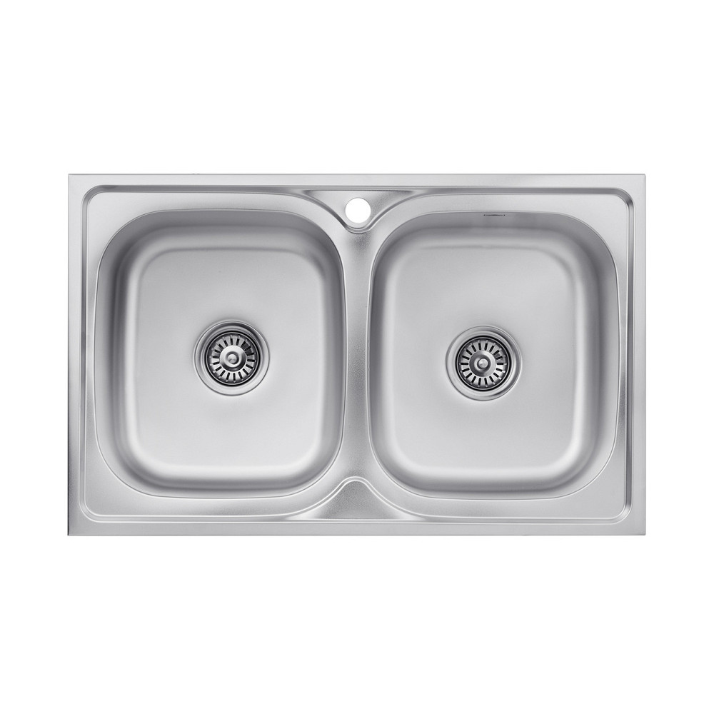 Кухонна мийка накладна Kroner KRP Satin - 5080Z (0.8 мм) на дві чаші Київ - фото 1