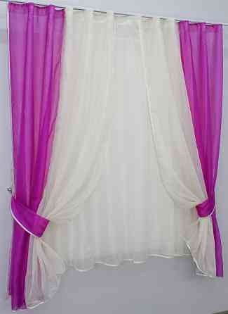 Кухонний комплект VR-Textil № 038к шторки і тюль фуксія з бежевим 280х170 см (50-031) Київ