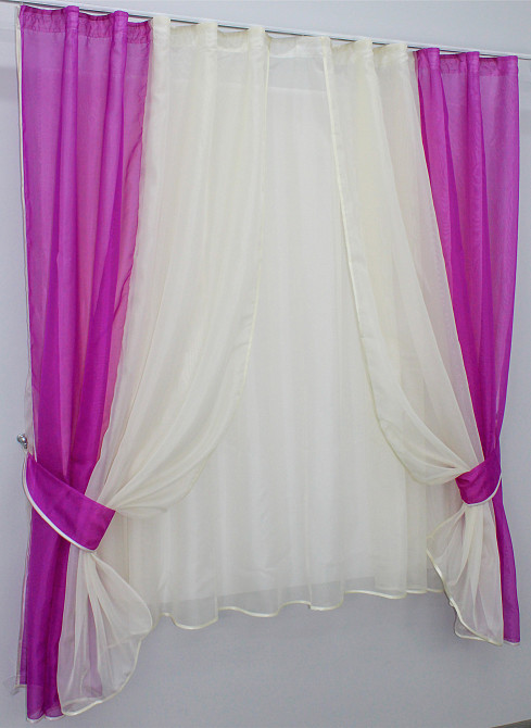 Кухонний комплект VR-Textil № 038к шторки і тюль фуксія з бежевим 280х170 см (50-031) Київ - фото 2