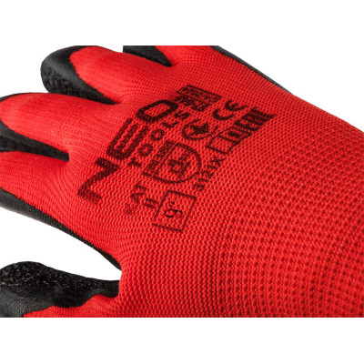 Защитные перчатки Neo Tools комплект 12шт, полиэстер с латексным покрытием, р.9, красно-черный (97-645-9) Винница - изображение 5