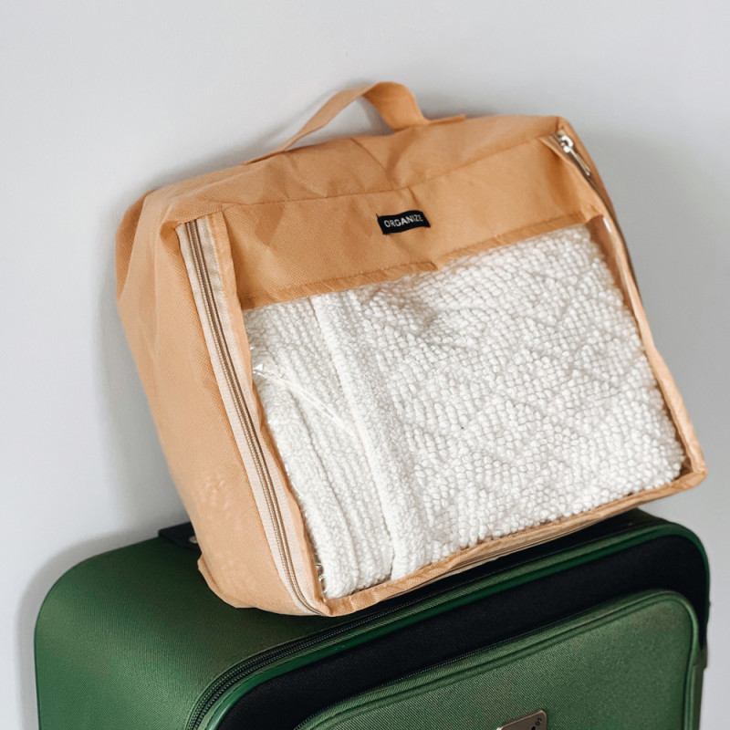 Большая дорожная сумка для вещей с ручкой и прозрачной вставкой P001 40x31x15 см (Бежевый) Сумы - изображение 1