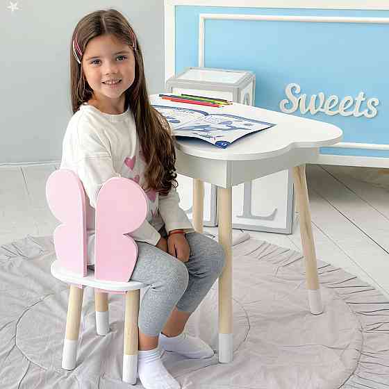 Новинка! Стол тучка с нишей белый и стульчик бабочка розовый 69387 Киев