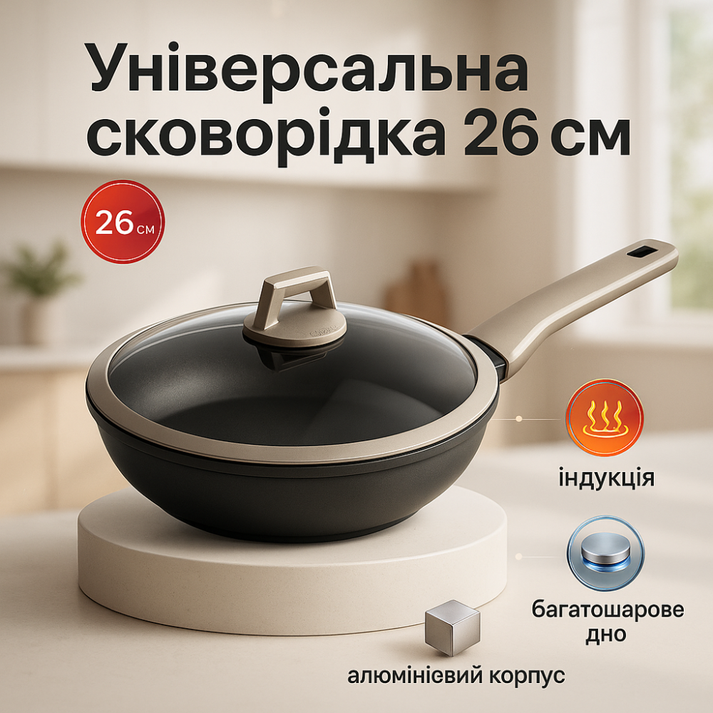 Сковорода для повара Magio MG-1167 26 см, Сковорода для любителей готовить с ручкой алюминий WK-24 Львов - изображение 19