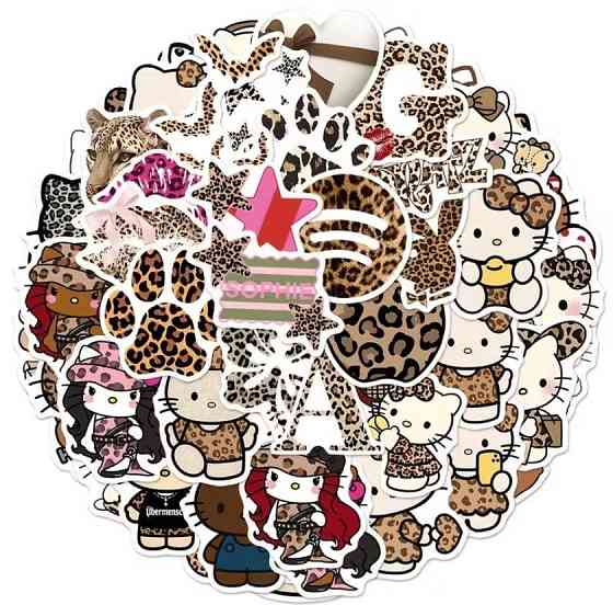 Наклейки Hello Kitty леопард Y2K стикеры 50 шт граффити стиль Киев