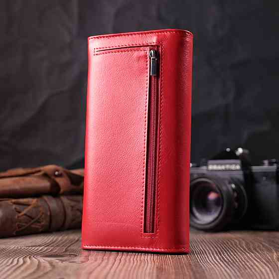 Женский кошелек с геометрическим клапаном из натуральной кожи Красный (ST Leather) Киев