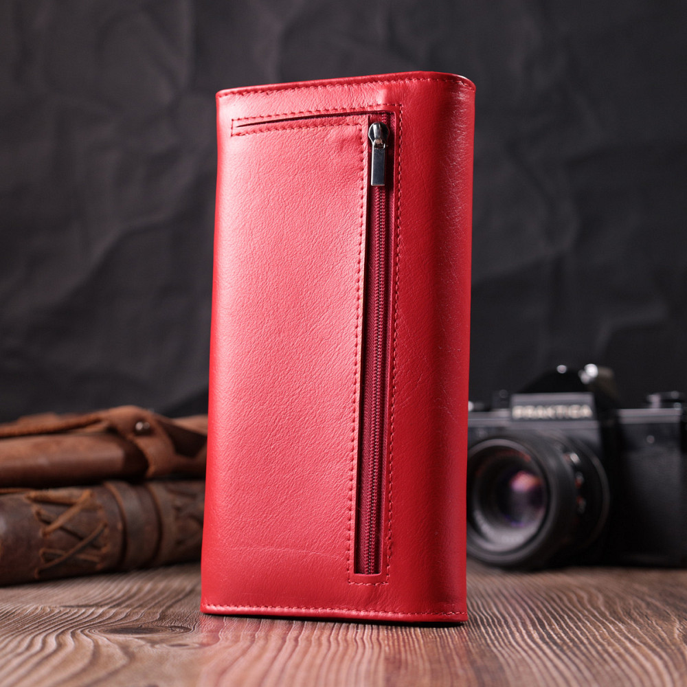 Женский кошелек с геометрическим клапаном из натуральной кожи Красный (ST Leather) Киев - изображение 3