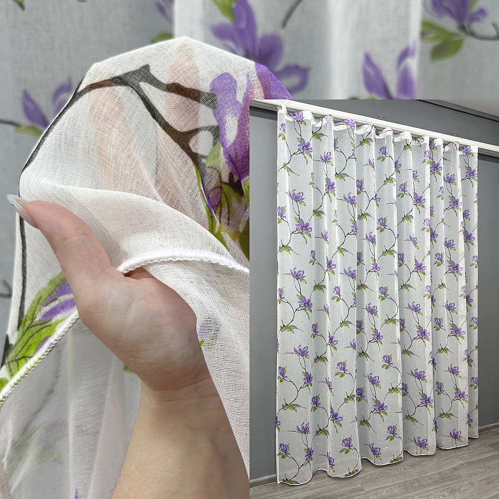 Тюль VR-Textil 1907т Flora Батист Білий з фіолетовим та салатовим 300х270 см (40-243) Київ - фото 8