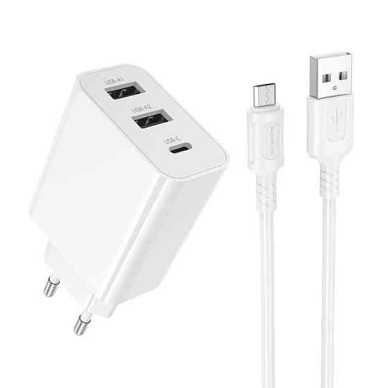 Мережевий зарядний пристрій з кабелем BOROFONE BA105A Stellar three-port charger set (Micro) (EU) White Одеса