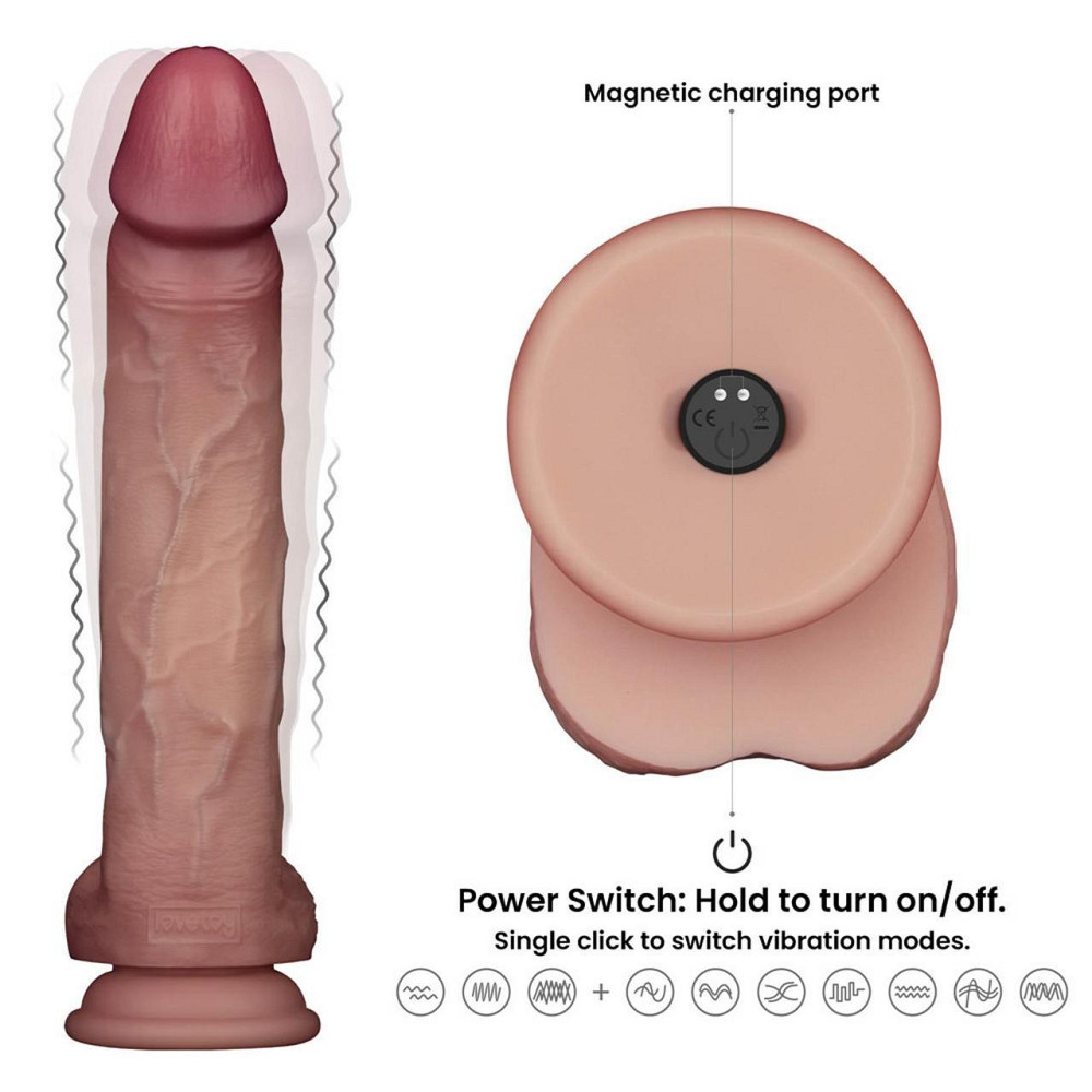 Реалістичний вібратор - Vibrating Sliding Skin Pro II Dual Layer Silicone Dong 10" Flesh Sex Aura Київ - фото 10