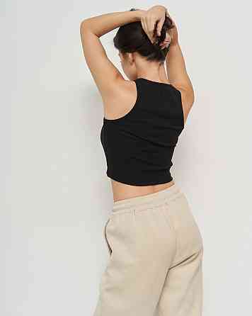 Майка женская укороченная - кроп-топ - в рубчик Ozkan 26814 L, Черный Киев