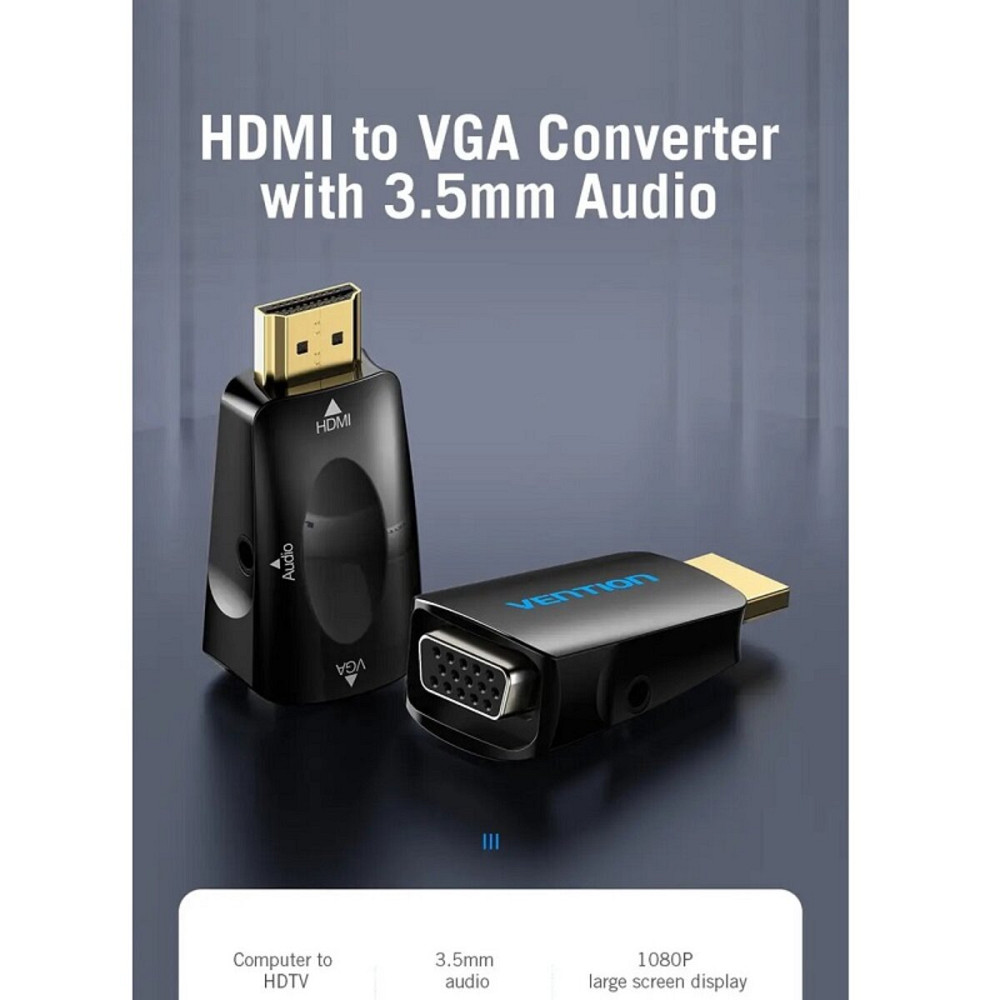 Перехідник Vention HDMI to VGA Converter 1080P with 3.5MM Audio (AIDB0) Киев - изображение 2
