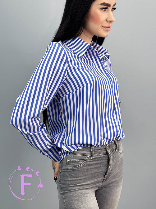 Сорочка з довгими рукавами у смужку "Sail" оптом | Батал | Розпродаж моделі Блакитний, 50-52, широка смужка Київ - фото 1