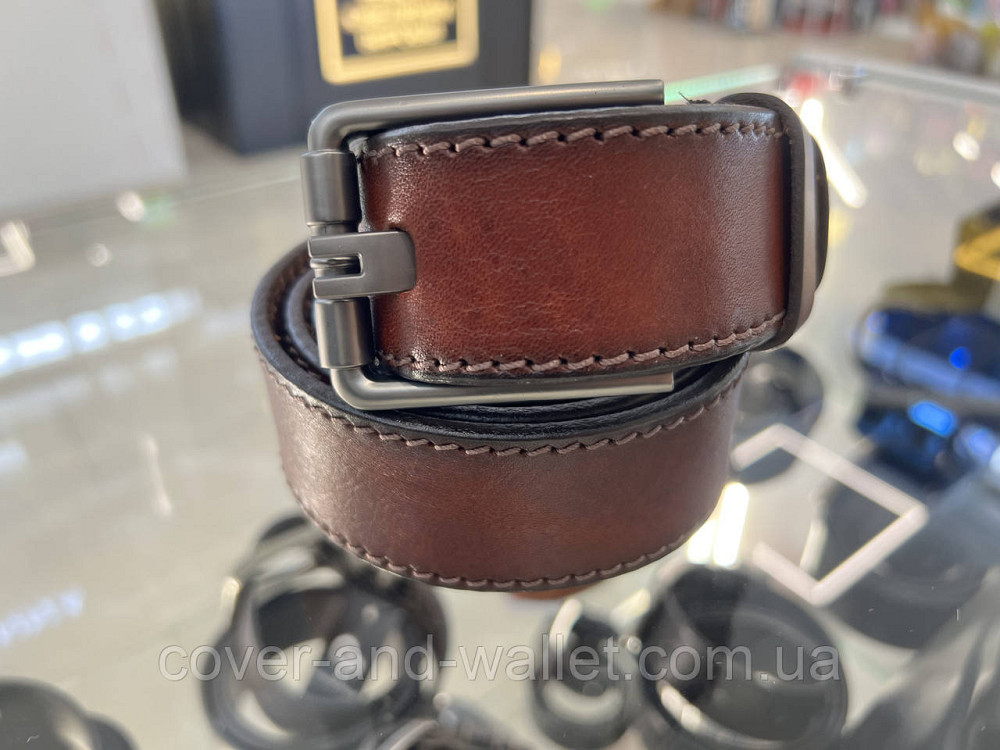 Универсальный мужской ремень из коричневой кожи с оригинальной пряжкой 40 мм PS Leather Киев - изображение 4