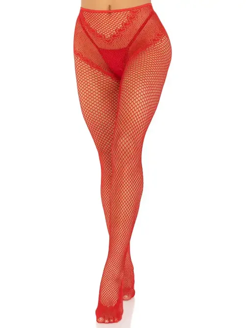 Панчохи Leg Avenue Crotchless Net Tights with Heart Backseam Red One Size Львів - фото 2