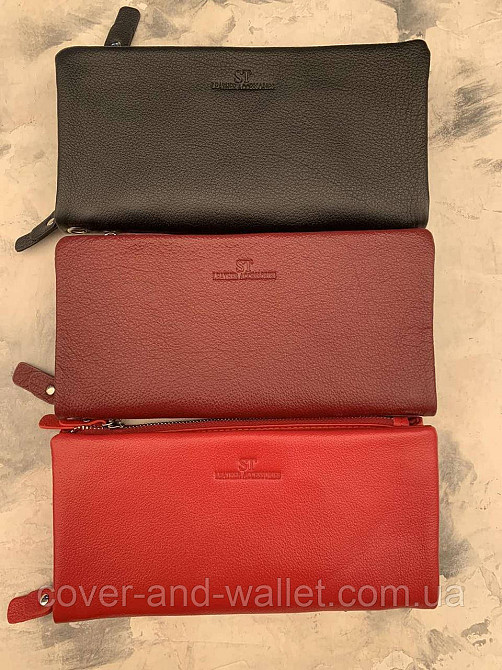 Червоний тонкий жіночий гаманець на дві блискавки з натуральної шкіри ST 022 Київ - фото 10