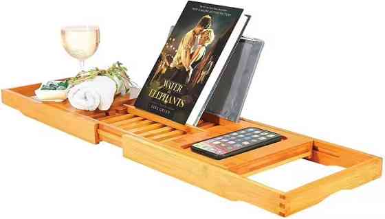 Полиця бамбукова висувна для ванної, довжина 75-95см, накладка на ванну з бамбука, Bamboo_1 Кам'янець-Подільський