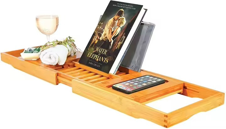 Полиця бамбукова висувна для ванної, довжина 75-95см, накладка на ванну з бамбука, Bamboo_1 Кам'янець-Подільський - фото 2