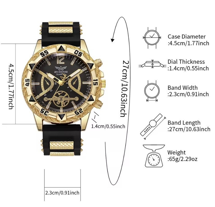 Подарунковий набір для чоловіків наручний годинник Стиль з браслетом і ланцюжок з хрестиком та кільце золотистий Київ - фото 3