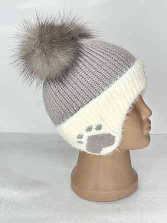 Шапка дитяча зимова з натуральними помпонами песця Харків