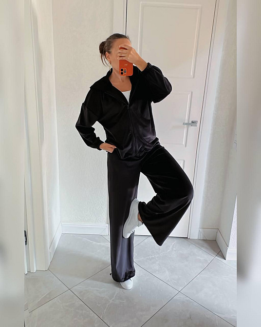 Жіночий теплий повсякденний велюровий костюм, спорт велюр Чорний, 48/52 Одеса - фото 5