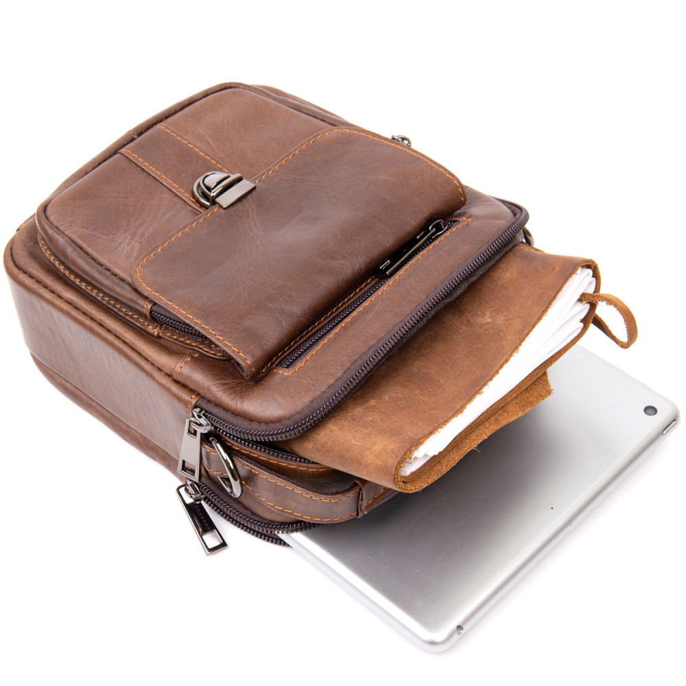 Компактный мессенджер на два отделения мужской Vintage 20396 Коричневый Киев - изображение 7