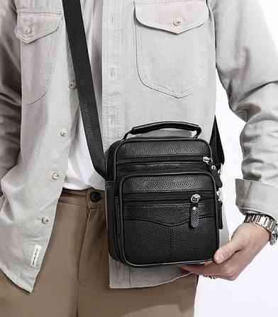 Мужская сумка-борсетка Tiding Bag (17 x 21 x 9 см) сумка-мессенджер из натуральной кожи Черный Киев