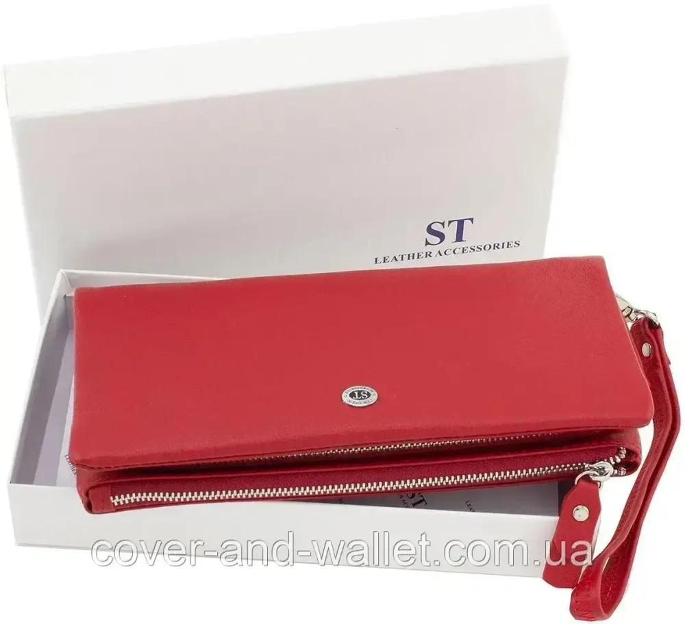 Червоний тонкий жіночий гаманець на дві блискавки з натуральної шкіри ST 022 Київ - фото 2