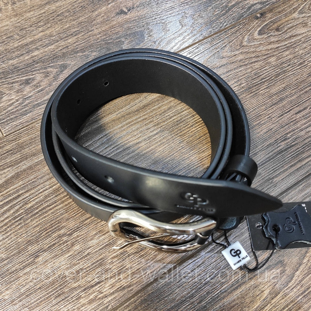 Стильний чоловічий ремінь із італійської шкіри чорного кольору під джинси Grande Pelle Casual Київ - фото 4