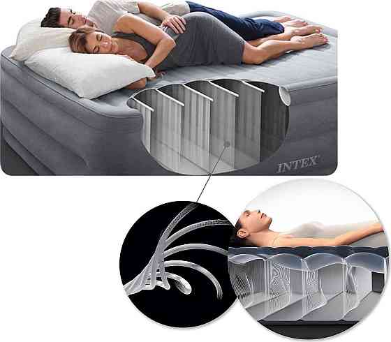 Матрац надувний Intex 64142 з насосом 191х137х25 см, чорний Київ