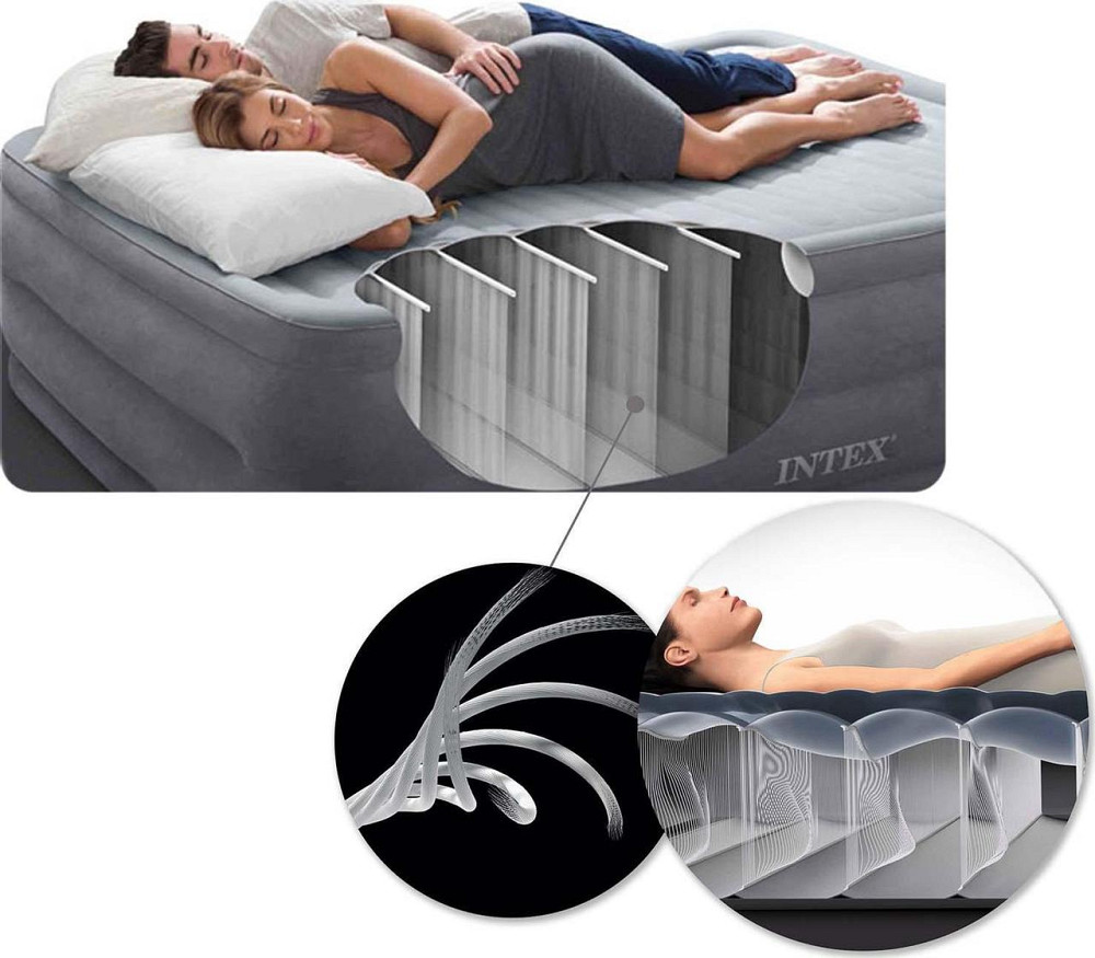 Матрац надувний Intex 64142 з насосом 191х137х25 см, чорний Київ - фото 4