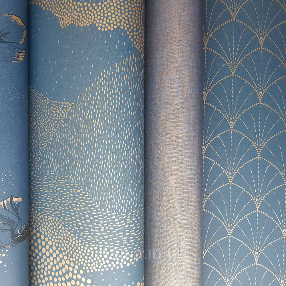 Обои виниловые на флизелине Caselio The Place to bed  0.53х10 м геометрия фигуры полосы золотистые на синем 3д Киев - изображение 2