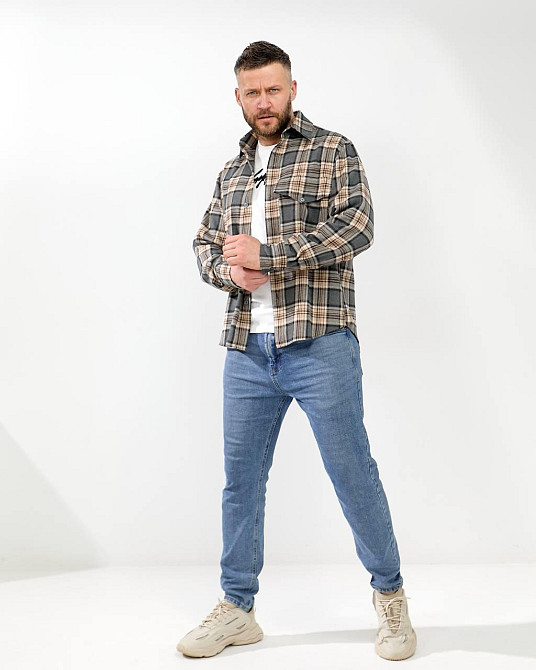 Чоловіча повсякденна картата сорочка турецький котон фланель Графіт, 48 Одеса - фото 3