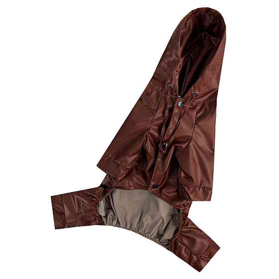 Дощовик для собак водовідштовхувальний комбінезон з капюшоном Dogs Bomba з кишенею текст шоколад 4 Одеса