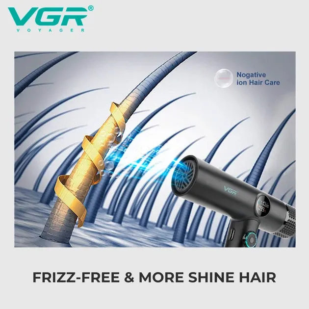 Професійний фен VGR V-401 Black: 1900W, 110k об/хв, 40 режимів обдування / 40 температур, 3 насадки Одеса - фото 8