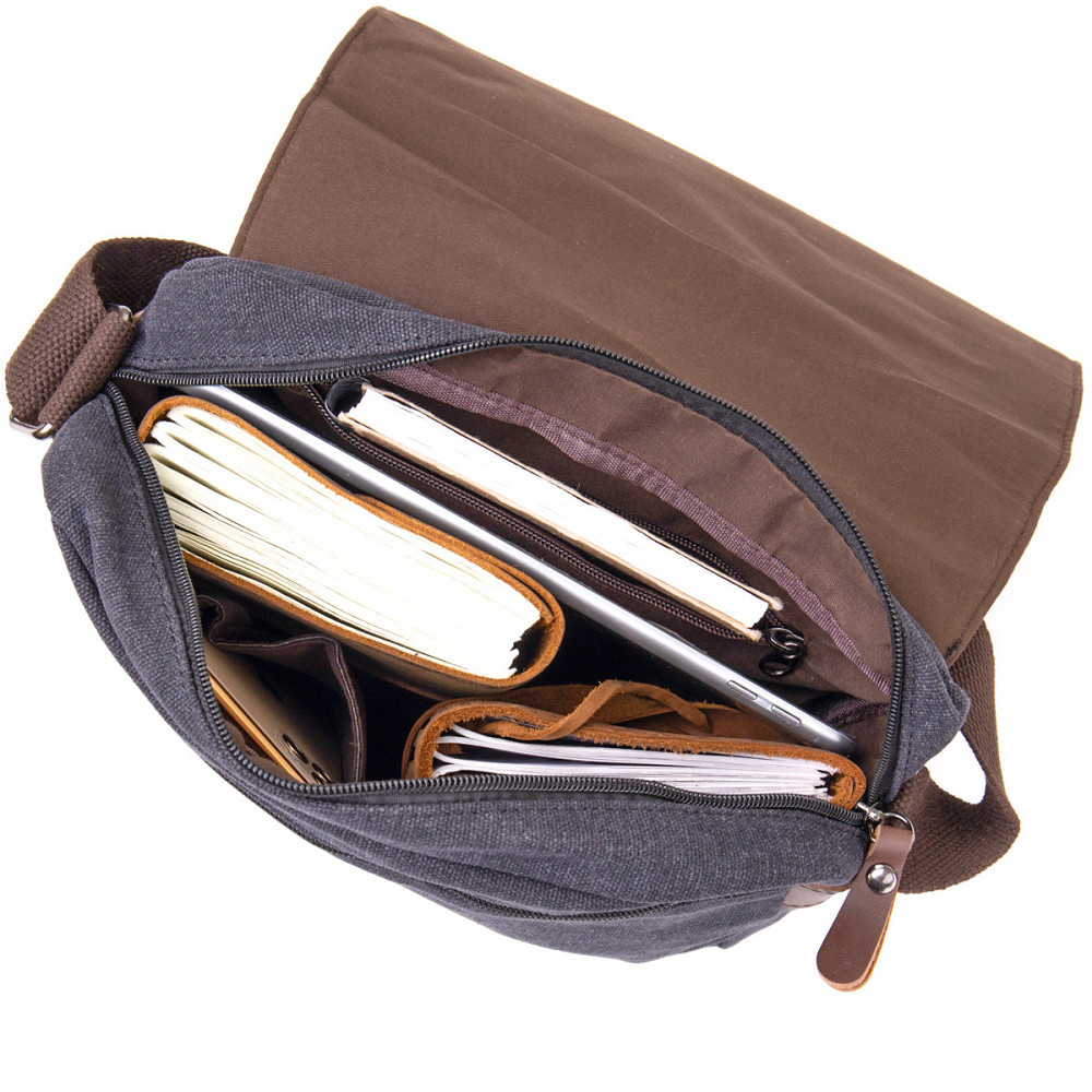 Сумка почтальонка текстильна Чорна (Vintage) Київ - фото 10