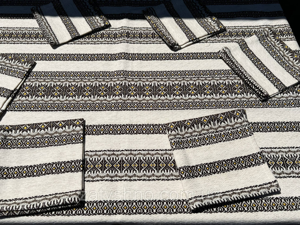 Вишита кавова скатертина на льону Київ - фото 1