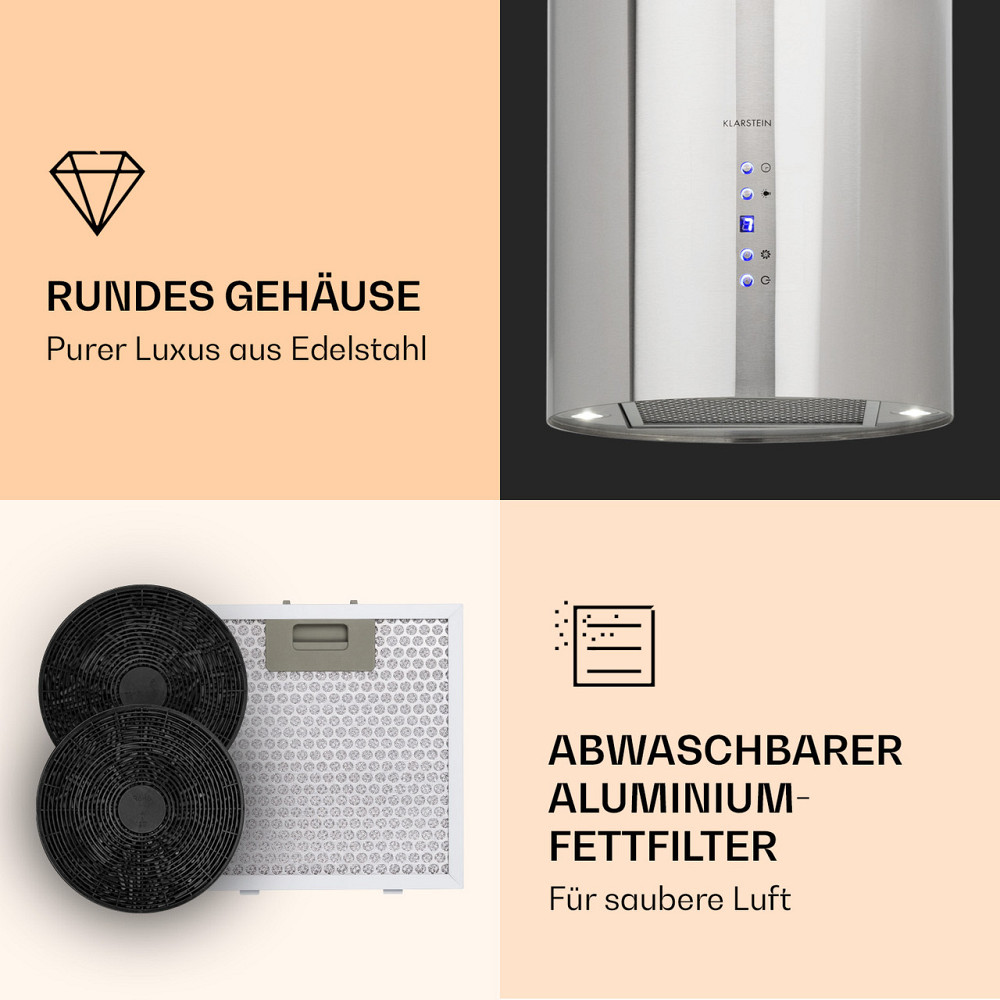 Витяжка Barett Island Ø 35 см рециркуляція 558 м3/год LED фільтр з активованим вугіллям сріблястий (Німеччина, Рівне - фото 6