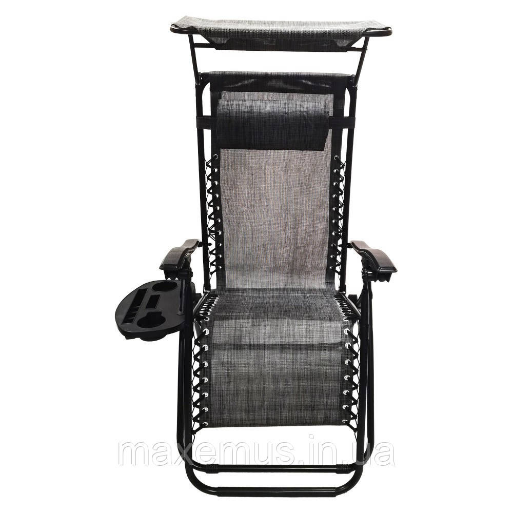 Шезлонг лежак раскладной с козырьком садовое кресло Bonro SP-167A для сада и дома отдыха на природе серый Мостиська - фото 7