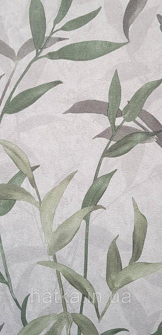 Обои виниловые на флизелине Sintra Adria метровые листья ветки бирюзовые зеленые серые на сером Киев - изображение 1